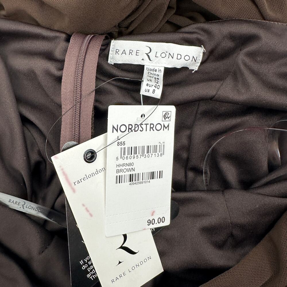 Rare London Mocha Brown Strapless Bandeau Ruffle Detail Mini Dress Womens US 8 - Picture 10 of 12